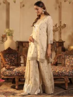 Women's Ivory Embroidered Kurta Sharara Set with Dupatta | Festive & Wedding Ethnic Wear