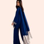 Royal Blue Embroidered Kurta Palazzo Set with Dupatta