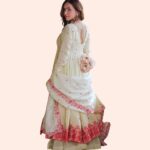 Elegant Ivory Floral Embroidered Anarkali Kurta Set with Palazzo and Dupatta