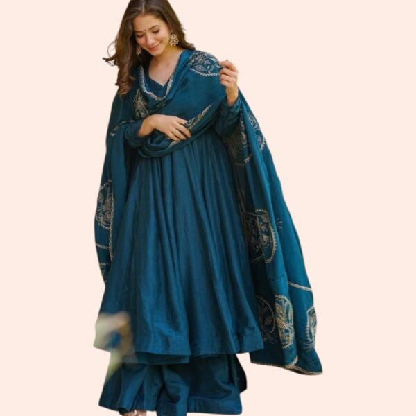 Embroidered Anarkali Kurta Set with Palazzo and Designer Dupatta
