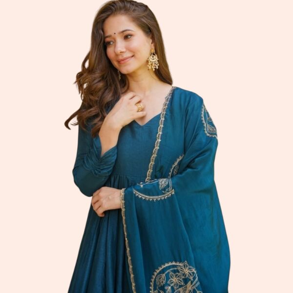 Embroidered Anarkali Kurta Set with Palazzo and Designer Dupatta