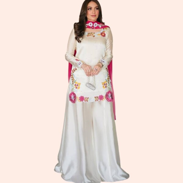 Floral Embroidered Kurta Palazzo Set with Pink Dupatta