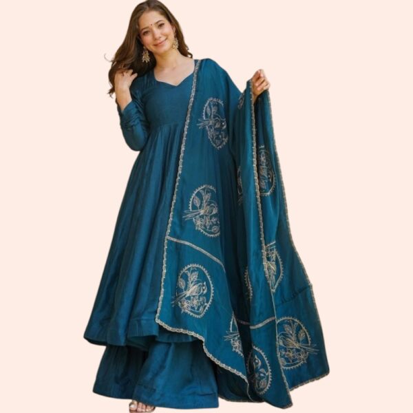 Embroidered Anarkali Kurta Set with Palazzo and Designer Dupatta