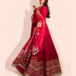 Red Embroidered Anarkali Gown Dress with Dupatta