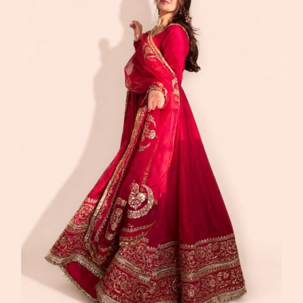 Red Embroidered Anarkali Gown Dress with Dupatta