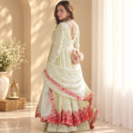 Elegant Ivory Floral Embroidered Anarkali Kurta Set with Palazzo and Dupatta