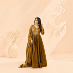 Mehendi Green Fendy Gown with Zari & Sequin Embroidery and Matching Dupatta