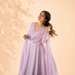 New Party Wear Fox Georgette Anarkali Gown with Dupatta and Crepe Pant