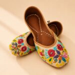 Beige Leather Juttis with Multicolor Floral Embroidery & Sequin Work
