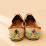 Beige Leather Juttis with Multicolor Floral Embroidery & Sequin Work