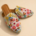 Ivory Embroidered Heeled Sandals with Multicolor Floral Beadwork & Sequin Detailing