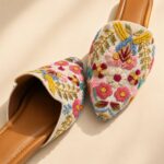 Ivory Embroidered Heeled Sandals with Multicolor Floral Beadwork & Sequin Detailing