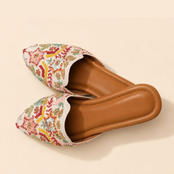 Ivory Embroidered Sandals with Multicolor Beadwork, Sequin Floral Motifs & 1.5 Inch Heels