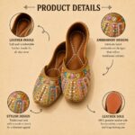 Beige Leather Juttis with Colorful Sequin Stripes & Multicolor Stone Embroidery