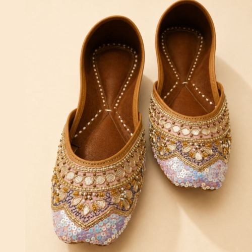 Handcrafted Pastel Pink & Lavender Sequin Punjabi Jutti for Women