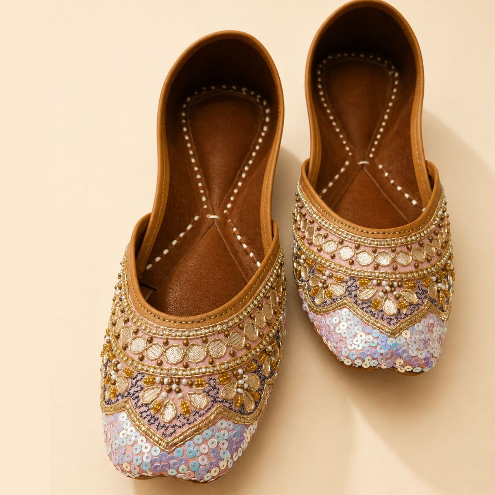 Handcrafted Pastel Pink & Lavender Sequin Punjabi Jutti for Women