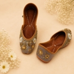 Handcrafted Grey Floral Zardozi & Pearl Punjabi Jutti for Women