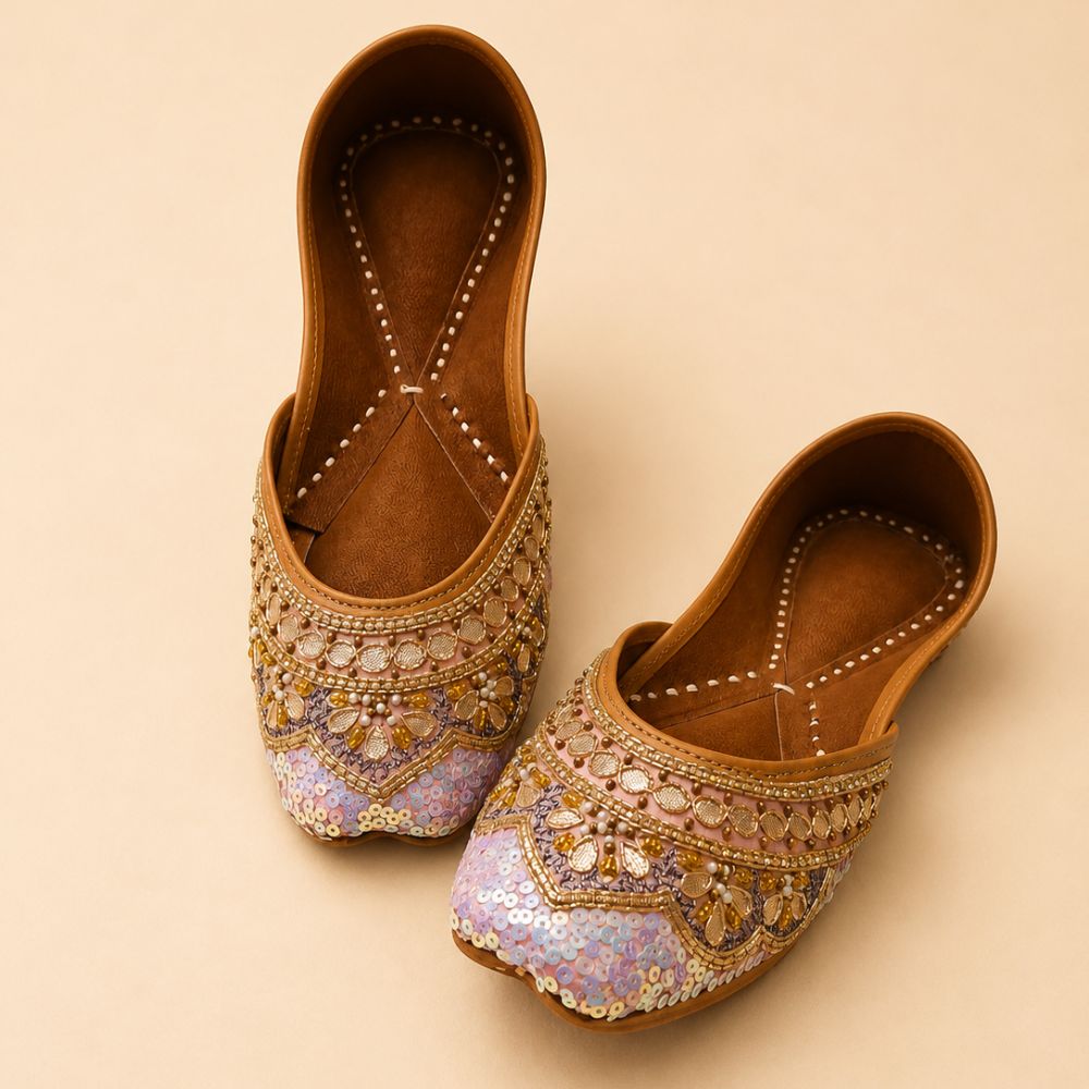 Handcrafted Pastel Pink & Lavender Sequin Punjabi Jutti for Women