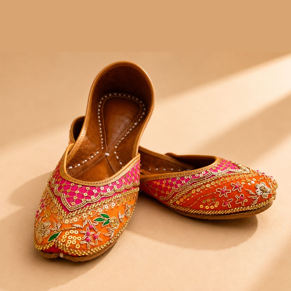 Handcrafted Pink & Orange Sequin Zardozi Punjabi Jutti for Women