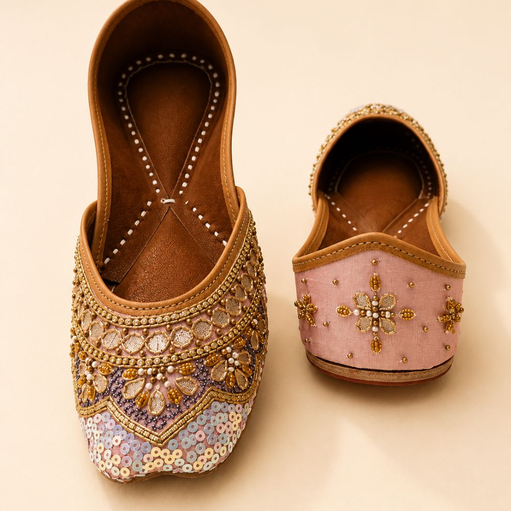 Handcrafted Pastel Pink & Lavender Sequin Punjabi Jutti for Women