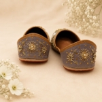 Handcrafted Grey Floral Zardozi & Pearl Punjabi Jutti for Women