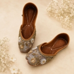 Handcrafted Grey Floral Zardozi & Pearl Punjabi Jutti for Women