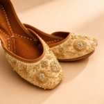 Handcrafted Ivory Pearl & Gold Zardozi Punjabi Jutti for Women