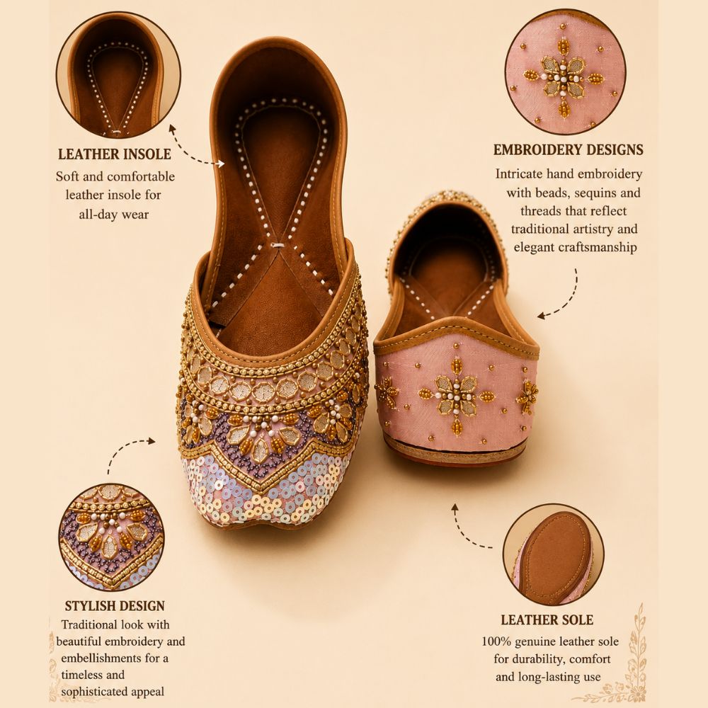 Handcrafted Pastel Pink & Lavender Sequin Punjabi Jutti for Women