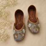 Handcrafted Grey Floral Zardozi & Pearl Punjabi Jutti for Women
