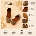 Handcrafted Grey Floral Zardozi & Pearl Punjabi Jutti for Women
