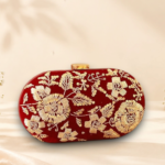 Maroon Embroidered Clutch Bag with Golden Floral Zari Work