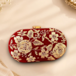 Maroon Embroidered Clutch Bag with Golden Floral Zari Work