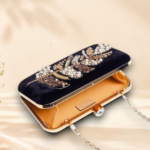 Black Hand Embroidered Leaf Clutch Purse