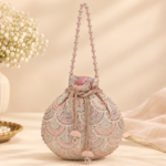 Handcrafted Embroidered Potli Bag Pearl Beaded Handle