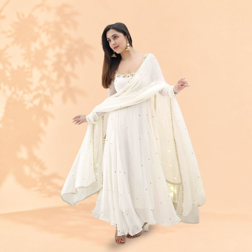 Ethereal Off-White Hand-Embroidered Georgette Anarkali Suit Set