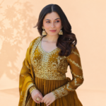 Royal Mustard Gold Sequined Embroidered Anarkali Suit Set