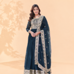 Midnight Blue Heavily Embroidered Georgette Anarkali Suit Set with Dupatta