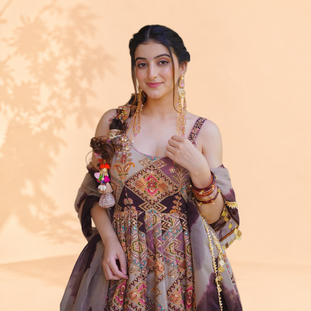 Eclectic Multi-Color Printed & Sequined Anarkali Suit Set with Tie-Dye Dupatta