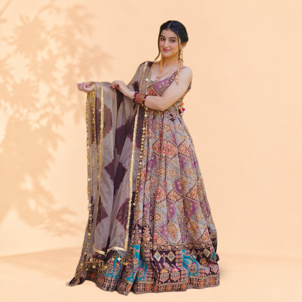 Eclectic Multi-Color Printed & Sequined Anarkali Suit Set with Tie-Dye Dupatta