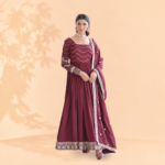 Regal Wine Red Embroidered Anarkali Suit Set with Dupatta