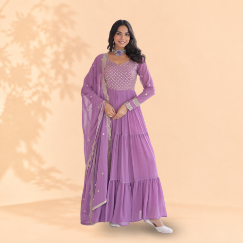 Elegant Lilac Tiered Anarkali Suit Set