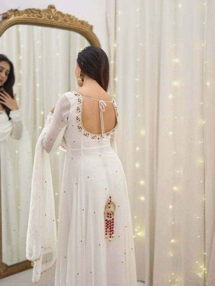 Ethereal Off-White Hand-Embroidered Georgette Anarkali Suit Set