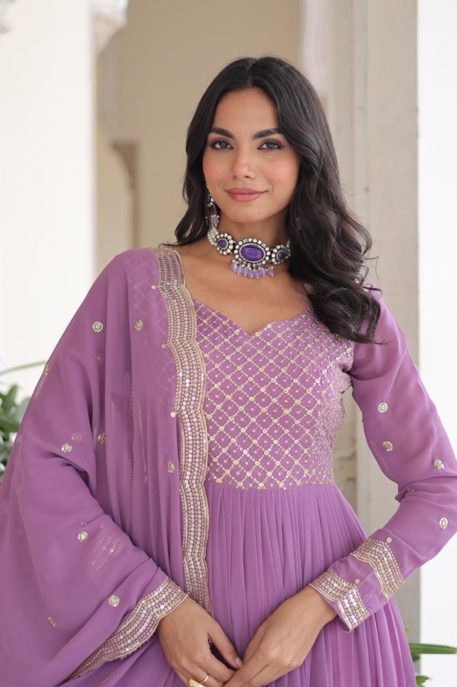 Elegant Lilac Tiered Anarkali Suit Set