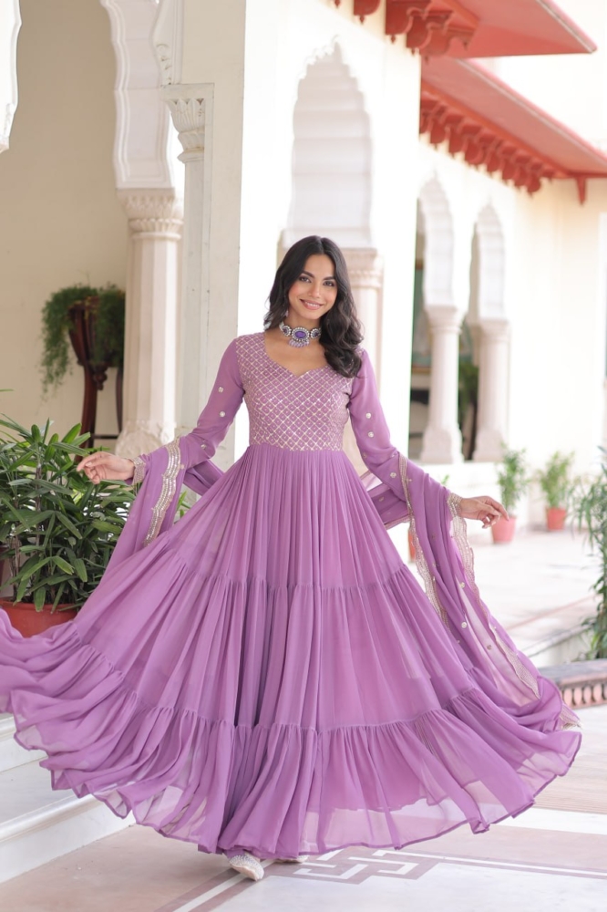 Elegant Lilac Tiered Anarkali Suit Set