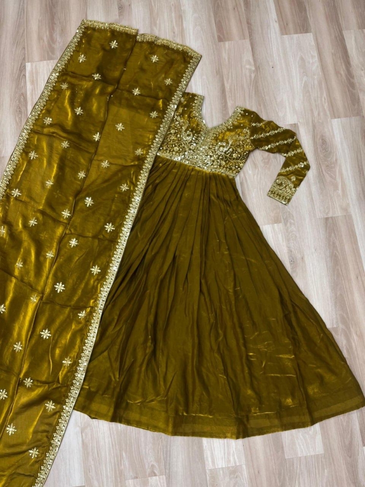 Royal Mustard Gold Sequined Embroidered Anarkali Suit Set