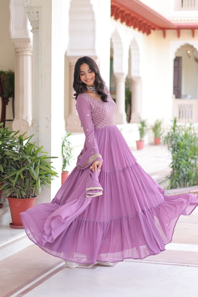 Elegant Lilac Tiered Anarkali Suit Set