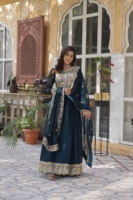 Midnight Blue Heavily Embroidered Georgette Anarkali Suit Set with Dupatta