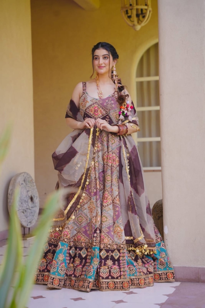 Eclectic Multi-Color Printed & Sequined Anarkali Suit Set with Tie-Dye Dupatta