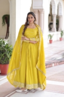 Elegant Mustard Yellow Embroidered Anarkali Suit Set