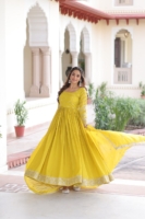 Elegant Mustard Yellow Embroidered Anarkali Suit Set